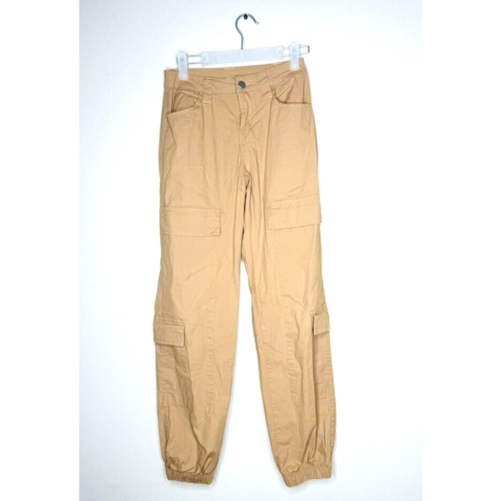 Rachel Paige Y2K Cargo Joggers Barrel Parachute Womens XS Beige Button Zip